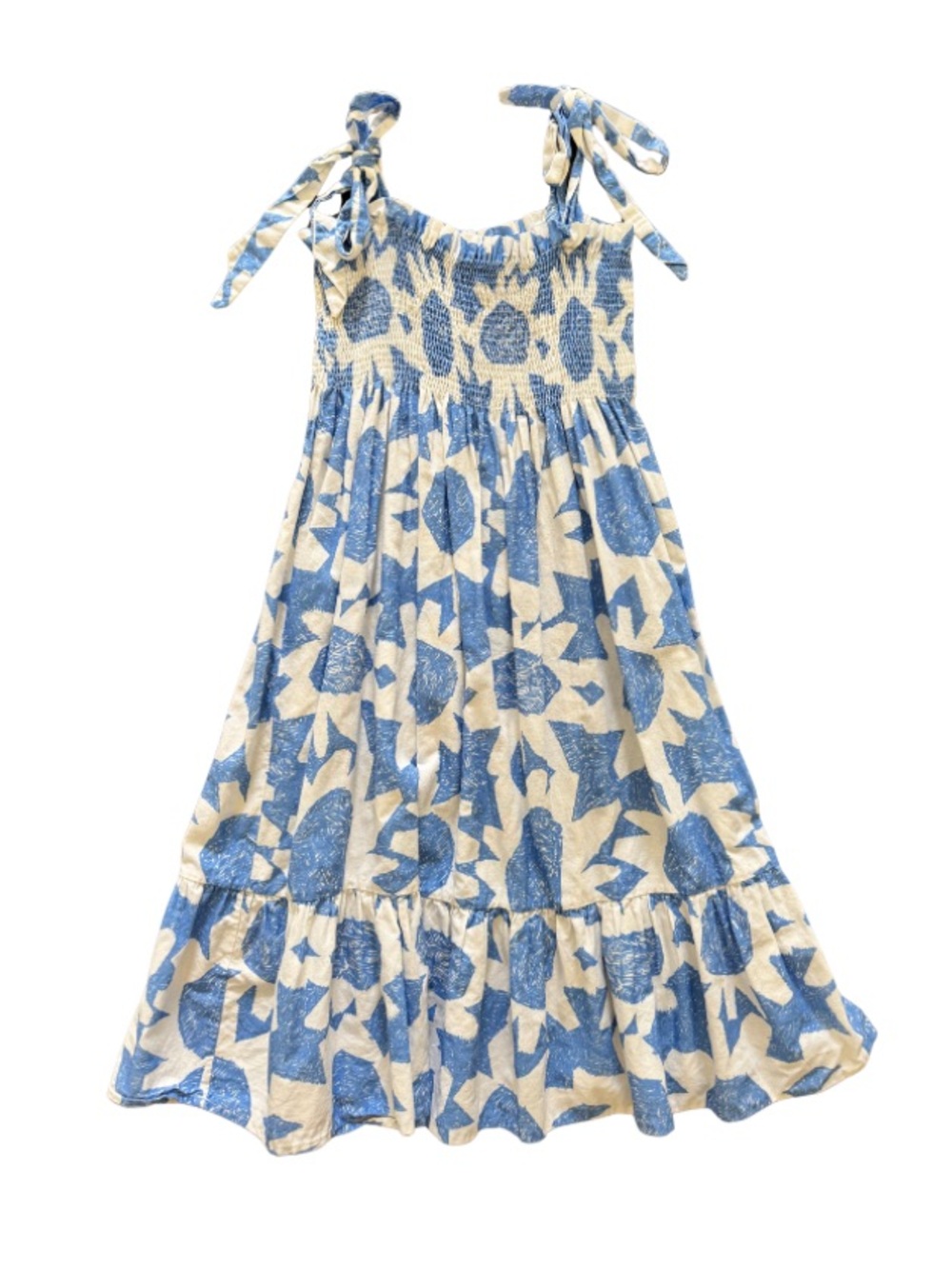 Fábula Girls Blue Floral Smocked Tie Strap Maxi Dress Size 6